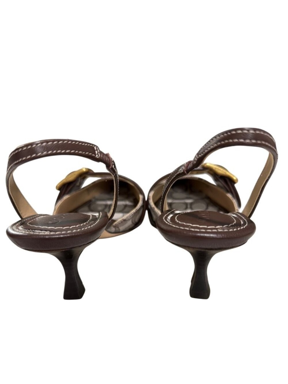Coach Brown Signature Canvas Slingback Kitten Heels With Gold Buckle - Size 8 - Picture 5 of 10